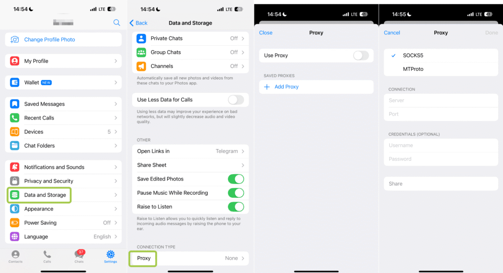 Telegram Proxy Setting on iPhone