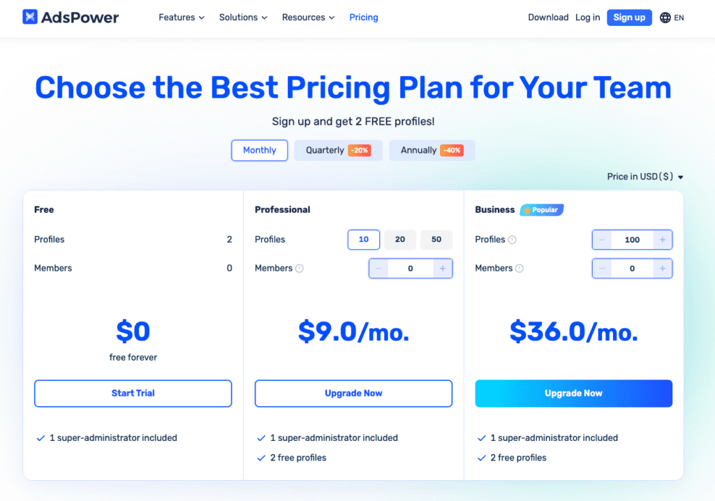 AdsPower Antidetect Browsers Pricing 2025