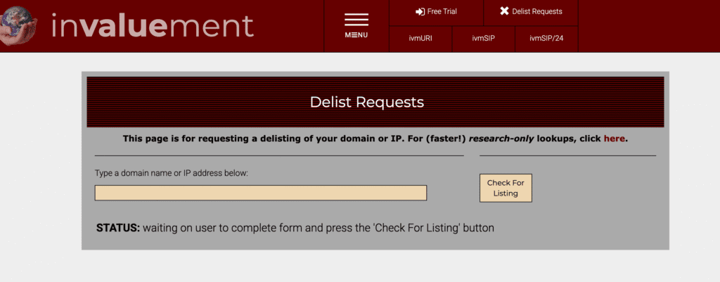 Remove IP from Invaluement list