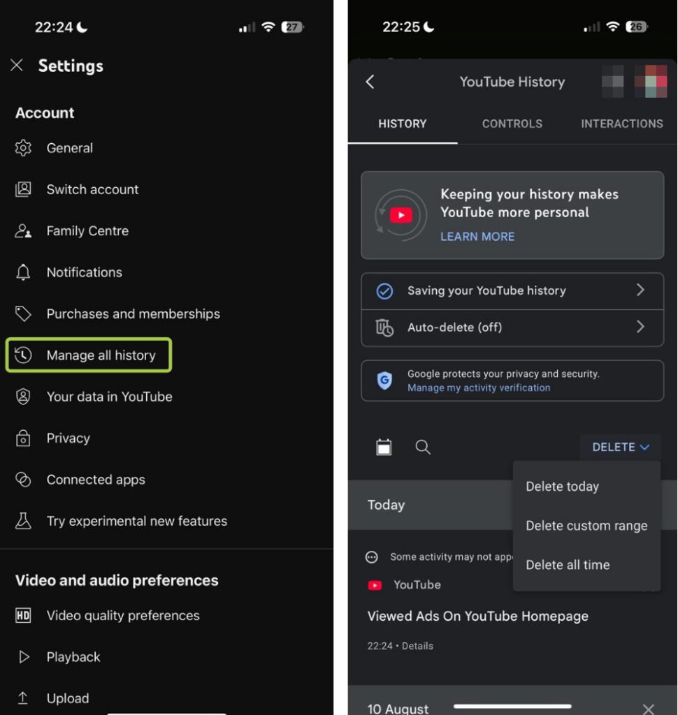 How to delete YouTube search history on iPhone