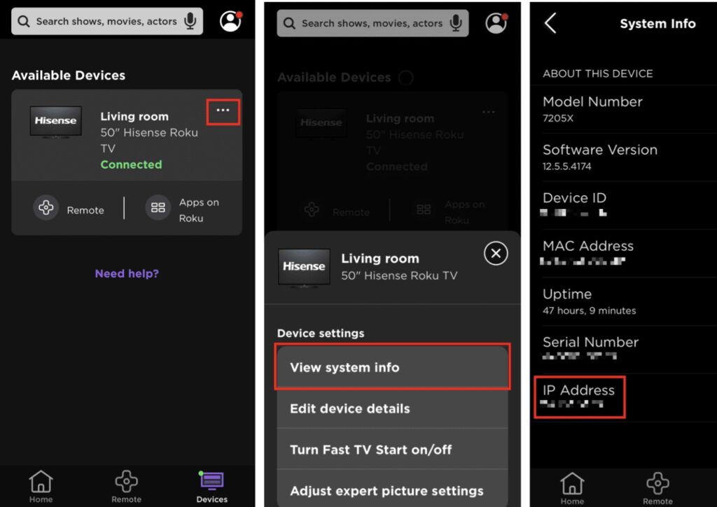 How to find Roku IP address on the mobile device