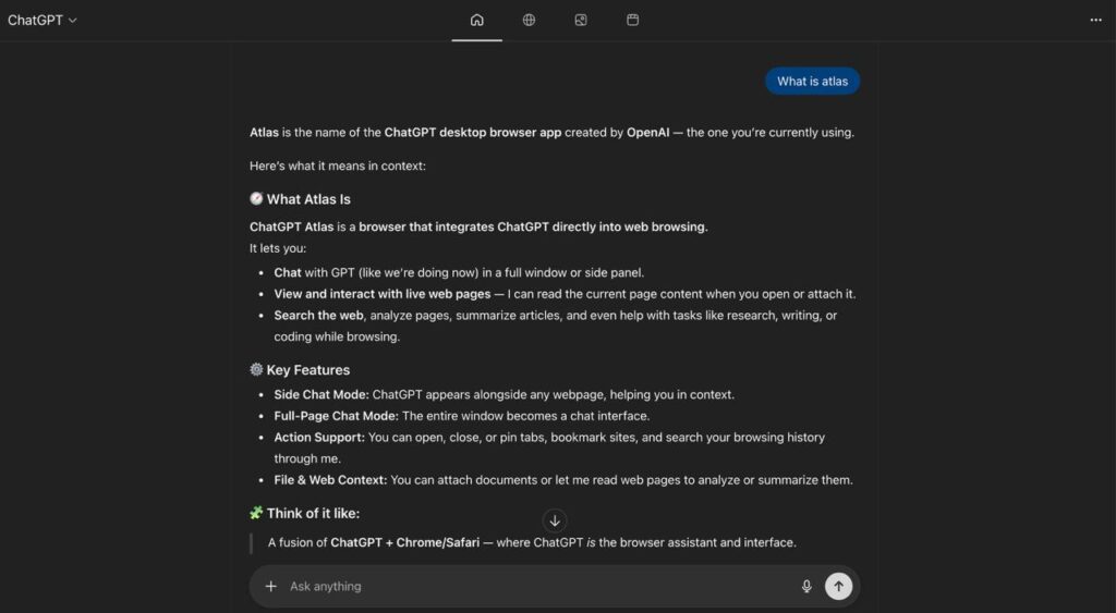 Atlas Chat GPT Browser