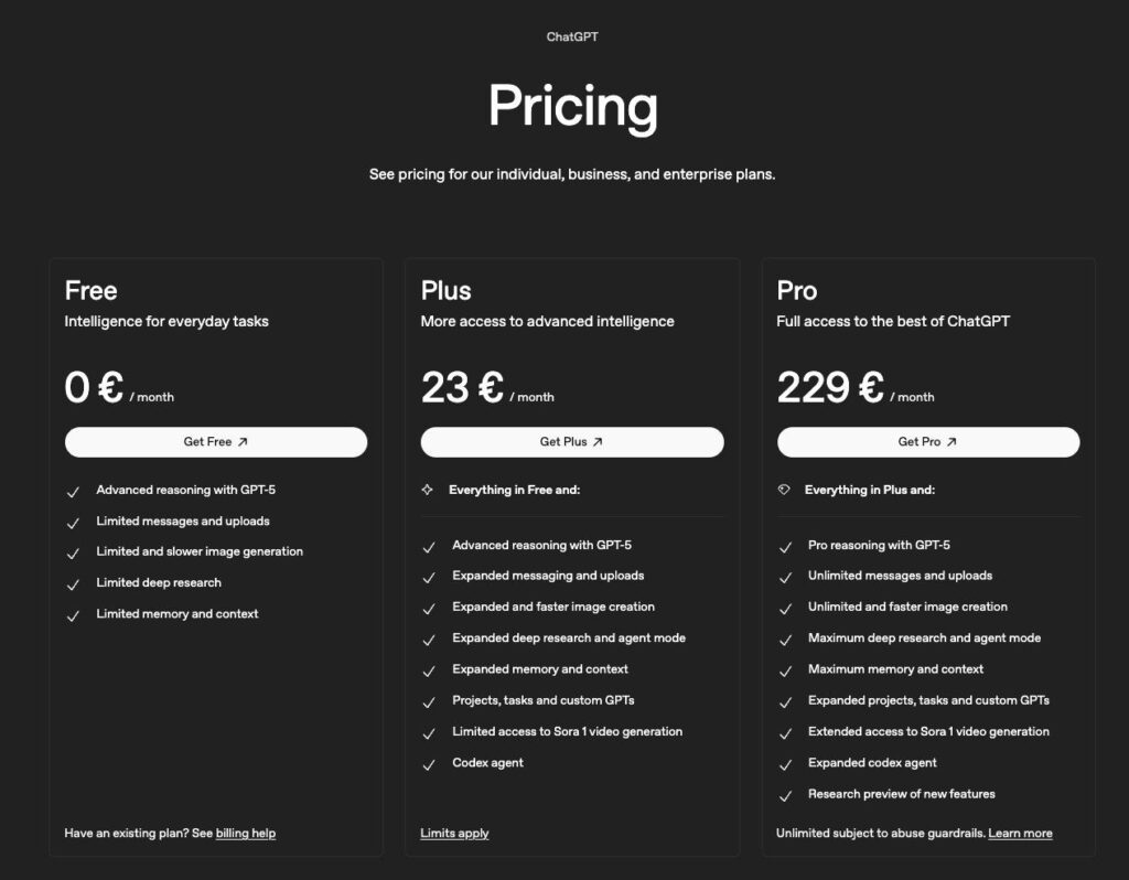 Pricing Chat GPT