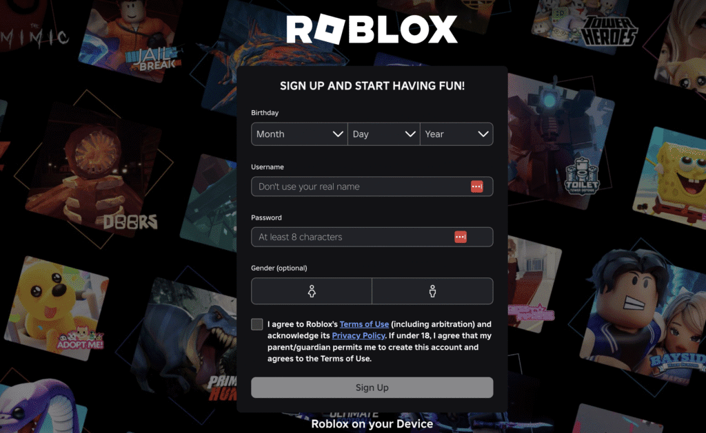 Register new roblox account to avoid error 600
