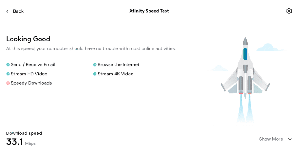 Xfinity Speed Test Interface