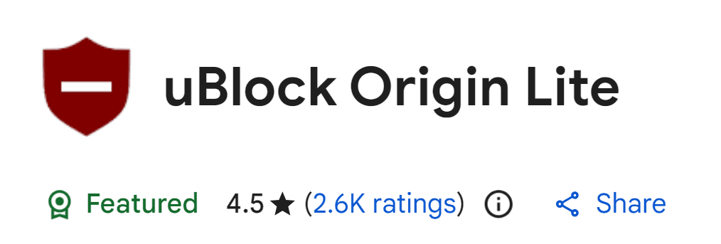 uBlock Origin Lite in Chrome web store.