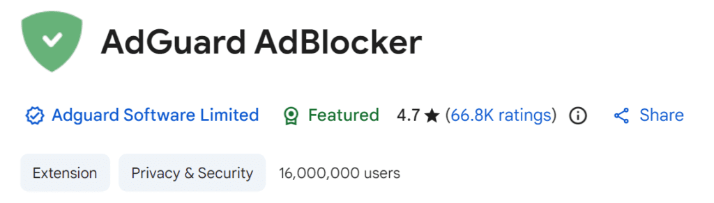 AdGuard on Chrome web store