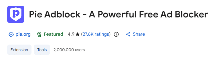 Pie Adblock on Chrome web store