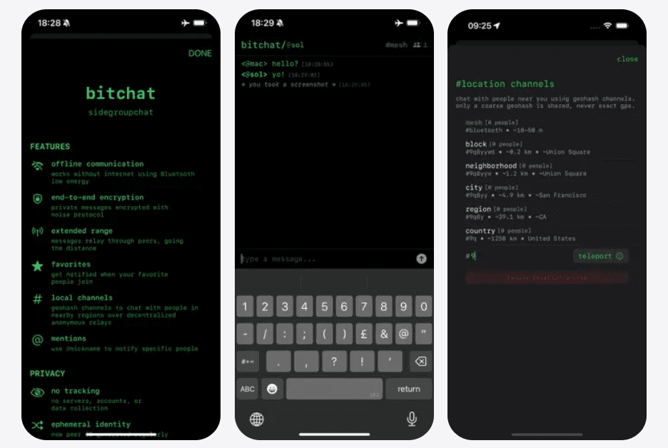 decentralized Bluetooth mesh messenger with no accounts, rotating IDs, and end-to-end encryption, launched in 2025