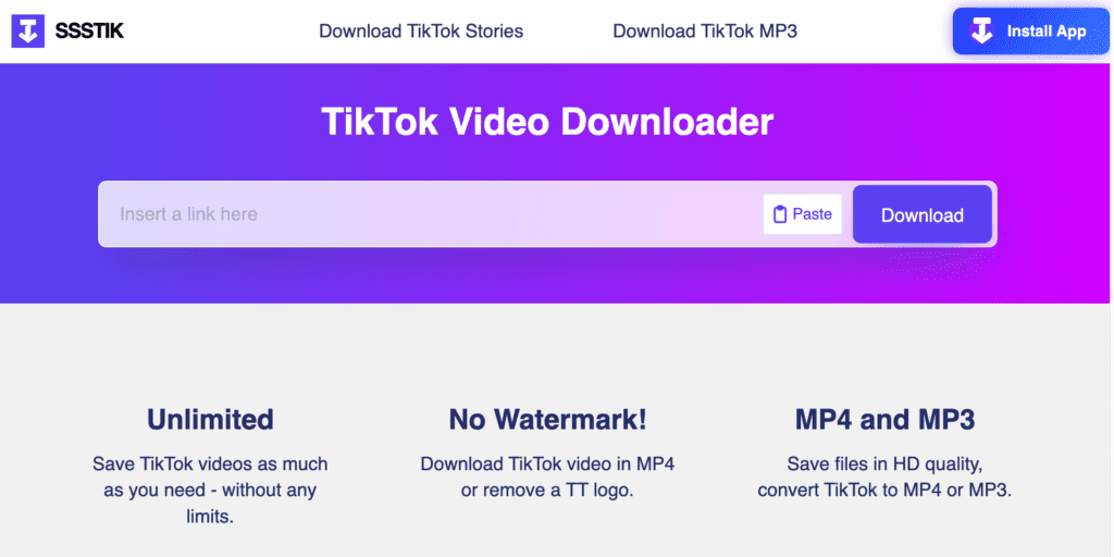 sssTik anonymous TikTok viewer showing public profile and stories without login