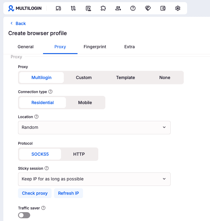 Multilogin built-in proxies with an easy country picker covering 150+ locations