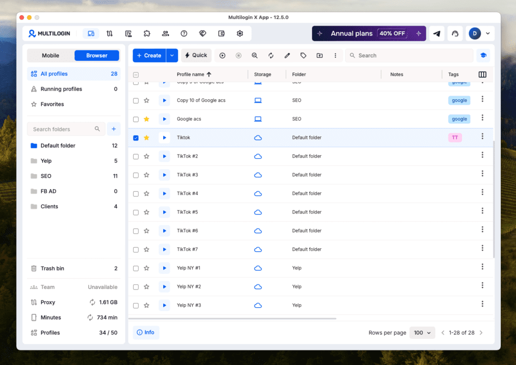 Multilogin user-friendly dashboard