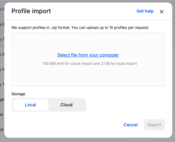 Importing browser profiles into Multilogin from the dashboard