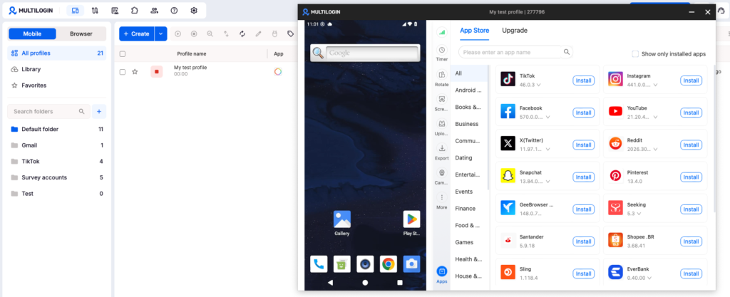 It took less than a minute from creating an account to downloading the app and launching Android in Multilogin. It’s amazing how quickly you can try Android this way.